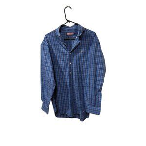 Vineyard Vines Mens Blue Plaid Whale Shirt Slim Fit Long Sleeve Size M 100% Cott